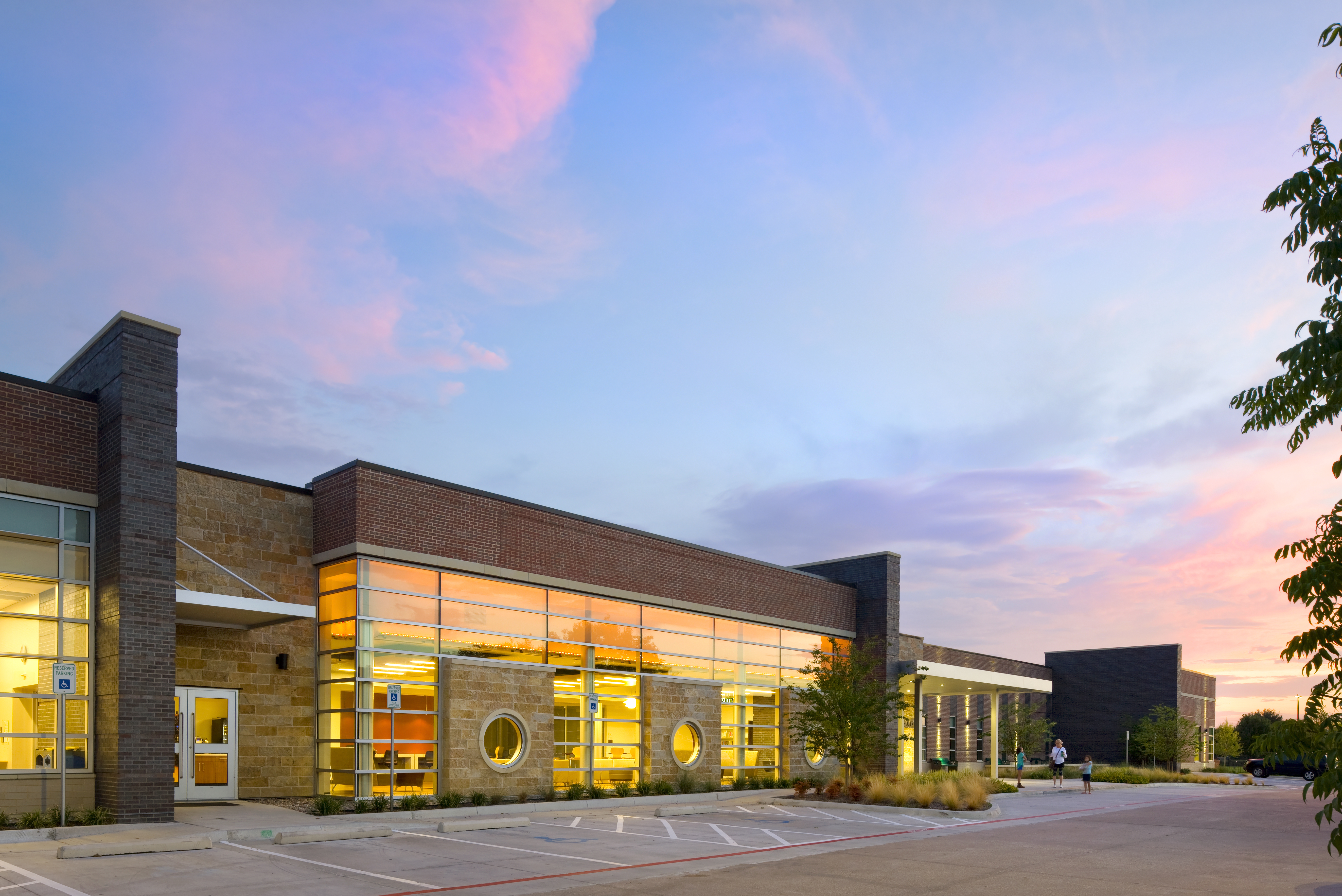 Cozby Library at dusk