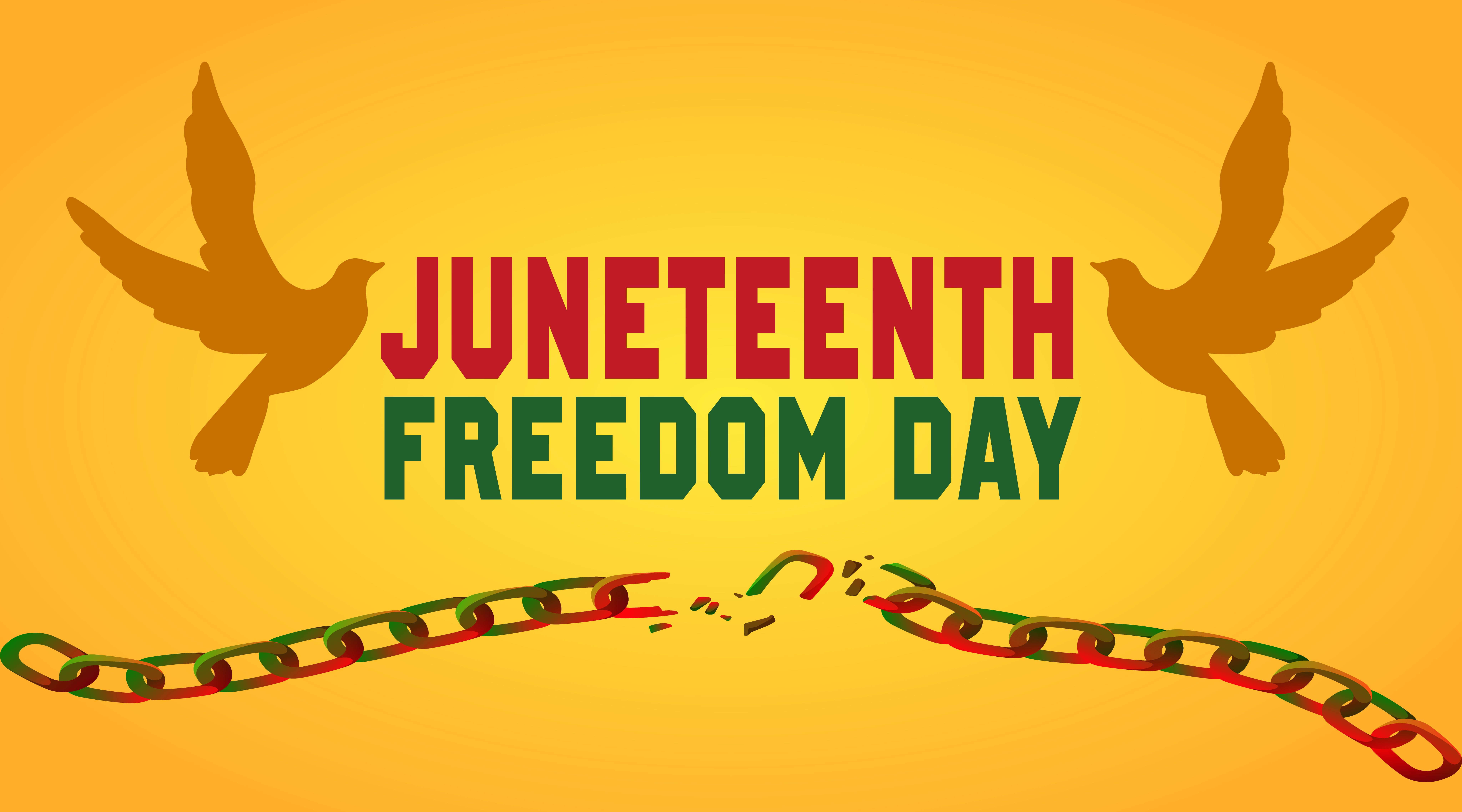 Juneteenth Freedom Day with a broken chain and two doves