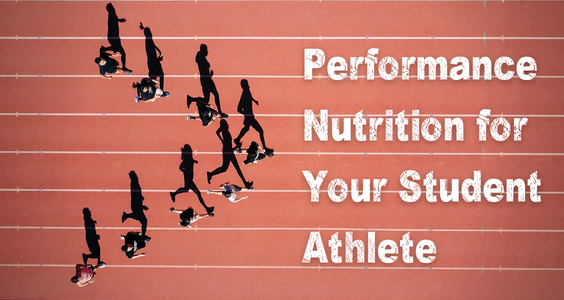 An overhead picture of student runners in V formation.  The text "Performance Nutrition for Your Student Athlete" is on the right.