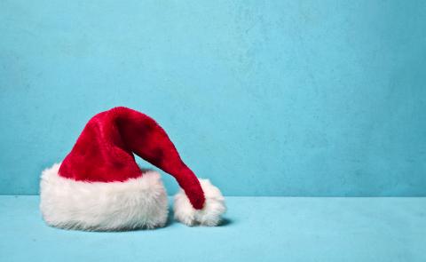 Santa hat on a blue background.