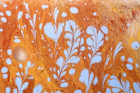 Abstract orange and white gelli painting art