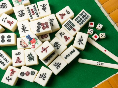 A close up image of Mahjong tiles