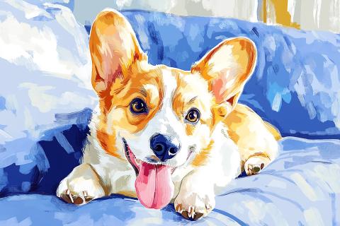 Cute dog closeup painting