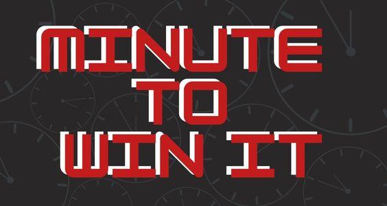 Background images of clocks. Text reads "minute to win it."