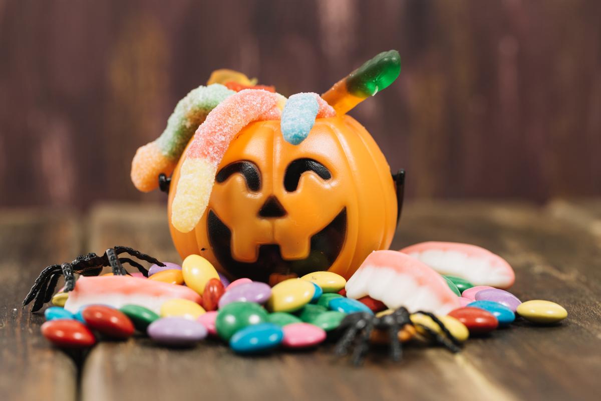 Halloween candy in plastic jack-o-lantern