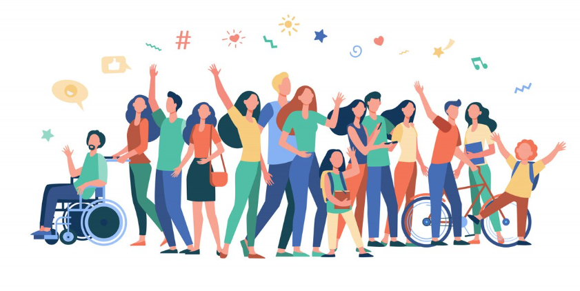 Multicultural group of people standing together celebrating